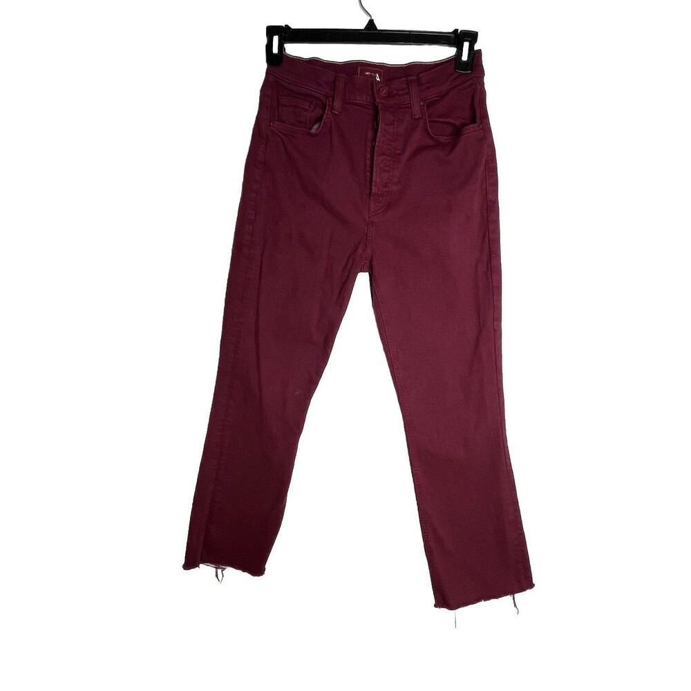 Mother The Tripper Ankle Fray in Burgundy Wash Raw Hem Button Fly Jeans 28 Waist